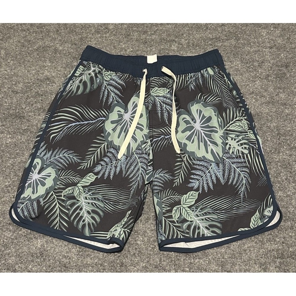 Fair Harbor Mens Small Lined Athletic Shirts Green Blue Floral Drawstring